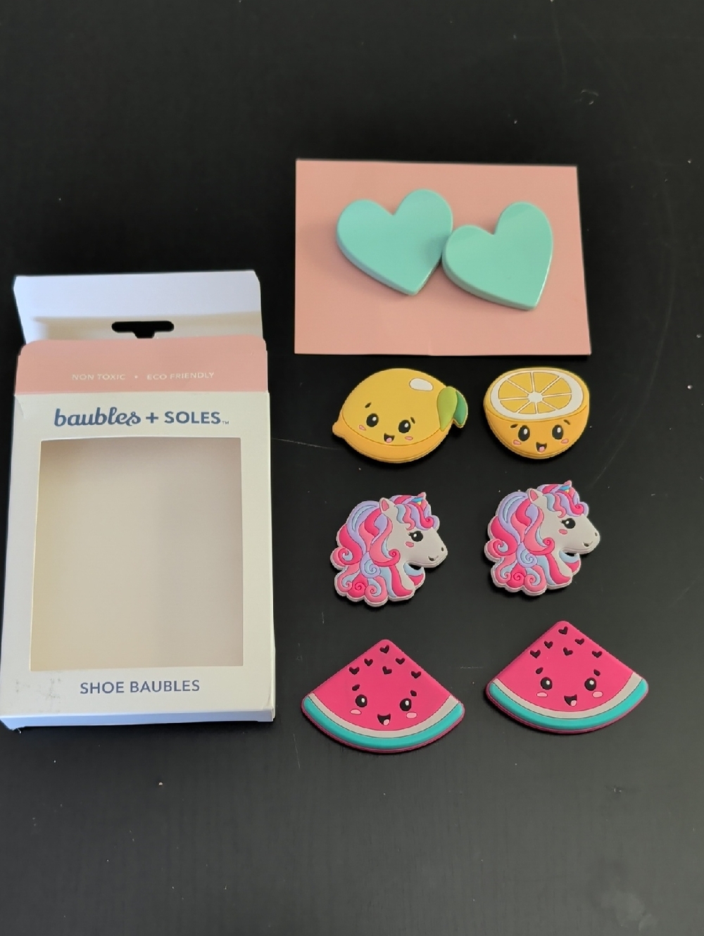 Baubles + Soles Kids Shoe Charms - Mint Heart, Yellow Lemon & Pink Unicorn Set
